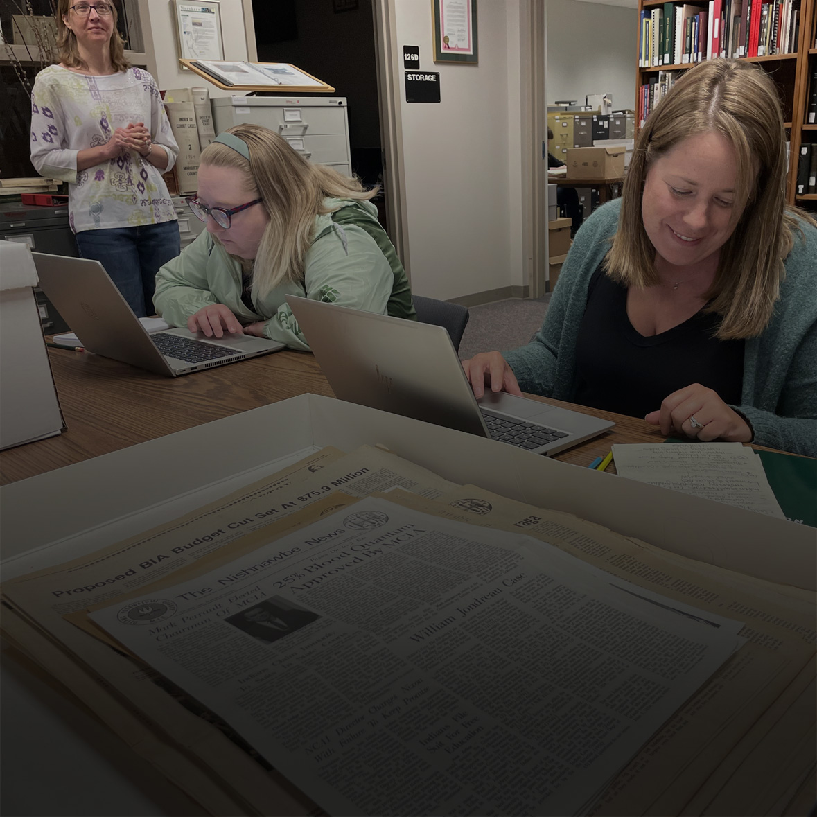 Students workin in archives