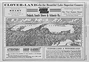 An illustrated map of Lake Superior above text reading 'Duluth, South Shore & Atlantic Ry.'